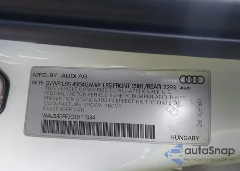 2016 Audi A3 2.0T Premium z USA, uszkodzony, nr VIN WAUB8GFF7G1011634